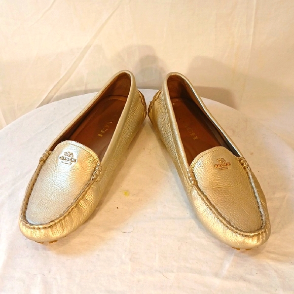 Like New Coach Gold Pebble Leather Loafers - Picture 1 of 16